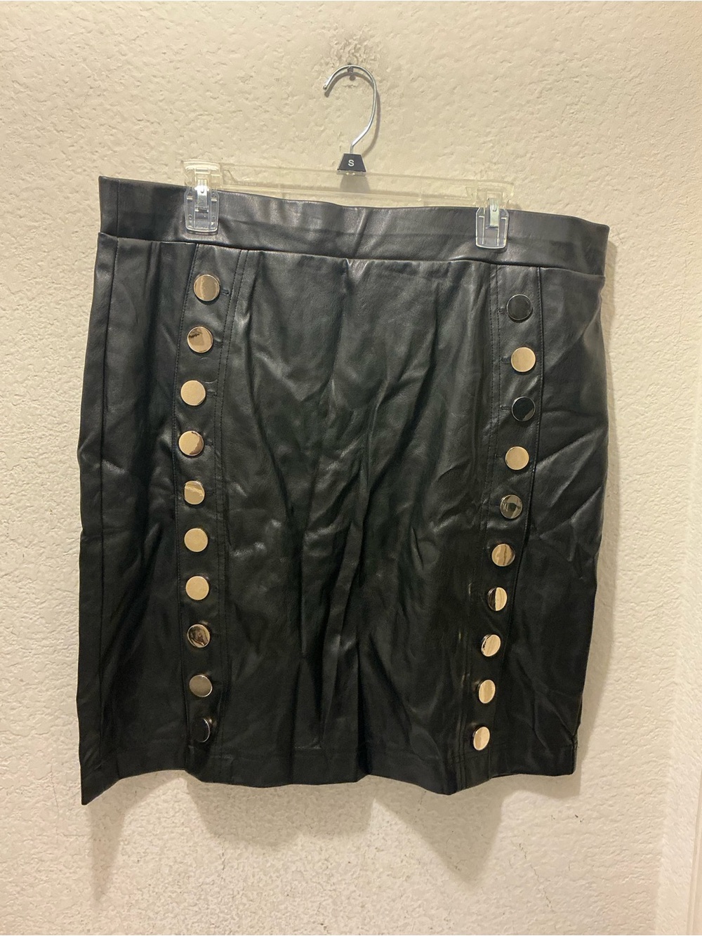 INC International Concepts Black Leather Skirt W/ Gold Accents Women’s Sz XL